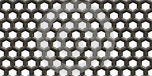 Seamless perforated hexagon metal catwalk texture isolated on white background