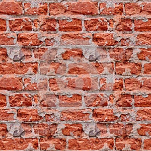 Seamless photo pattern of red broken bricks wall