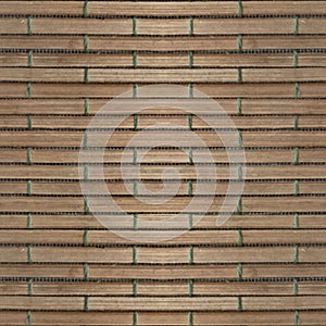 Seamless photo texture of brownn straw mat with green cord