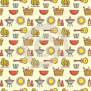 Seamless picnic pattern. Summer outdoor recreation. Vector background