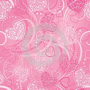 Seamless pinck background with hearts.