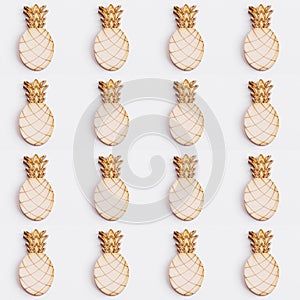 Seamless pineapple pattern carved out of wood on a background