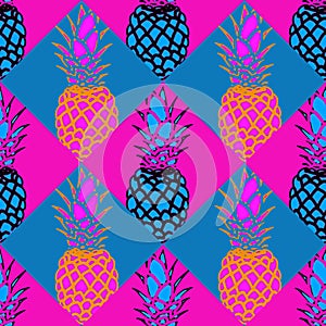 Seamless Pineapple Pattern In Pink And Blue