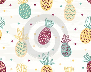 Seamless pineapple pattern with polka dots.