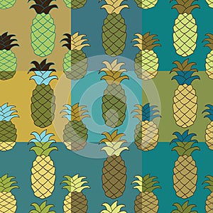 Seamless pineapple pattern set. Muted palette Vector illustration.