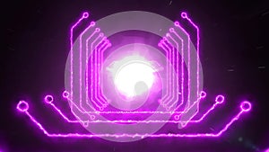 Seamless pink abstract animation of zooming digital light path tunnel background