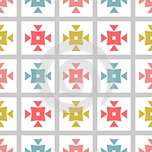 Seamless pink, blue, gold, grey and white geometric pattern. Modern stylish repeating background. Repeating stylish tiling