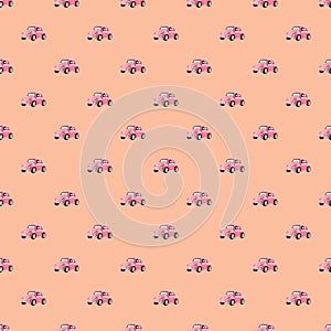 Cartoon car pattern on pink background.