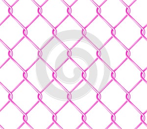 Seamless pink chain link fence pattern. Realistic wire fence vector texture.