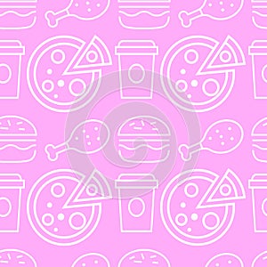 Seamless pink fast food pattern background Vector.