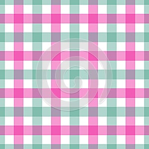 Seamless pink and green colored checkered table cloth background