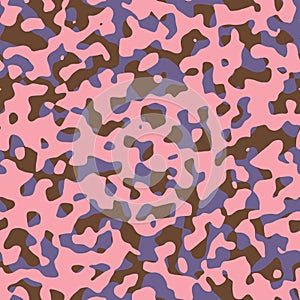 Seamless pink khaki camouflage abstract texture. Imperfect mottled pattern background. Organic camo distorted all over