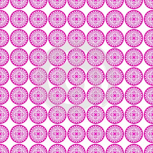 Seamless Pink Mandala Floral Pattern on White Background