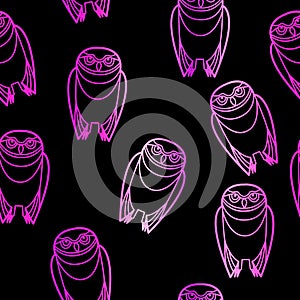 Seamless Pink Owls over Black