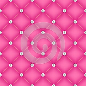 Seamless pink quilted background with pearl pins.