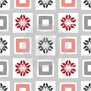 Seamless pink, red, grey and white geometric pattern. Beautiful stylish background. Repeating modern tiling