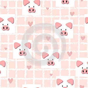 Seamless pink vector pattern with cute pigs. Baby print.