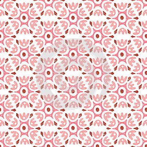 Seamless pink and white floral pattern. Ornament drawn in pencil on paper. Bohemian summer patchwork print. Grunge texture. Vector