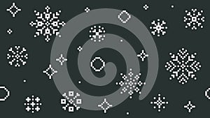 Seamless Pixel Snowflake Pattern on Purple Pink Gradient Vector Background