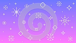 Seamless Pixel Snowflake Pattern on Purple Pink Gradient Vector Background