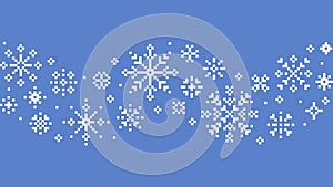 Seamless Pixel Snowflake Pattern on Purple Pink Gradient Vector Background