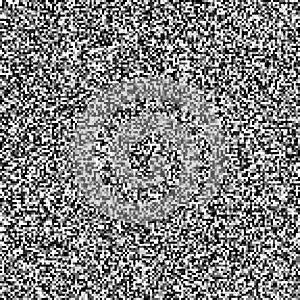 Seamless pixelated tv noise texture. White noise signal grain. Television screen interferences and glitches. Grunge photo