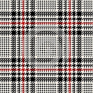 Seamless plaid check pattern in black, red, off white. Tweed tartan plaid dog tooth graphic vector texture for jacket, coat, skirt