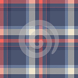 Seamless plaid pattern in blue, indigo, red and ivory