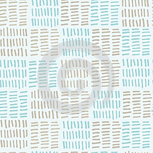 Seamless plaid pattern with checks made of hand drawn dashes