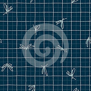 Seamless plaid pattern with hand drawn grid, Preppy, bows, small-scale gingham