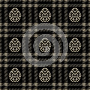 Seamless plaid pattern with paisley and flower design