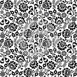 Seamless Polish folk art black floral pattern - wzory lowickie, wycinanki