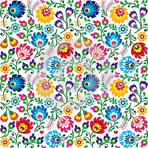 Seamless Polish folk art floral pattern - wzory lowickie, wycinanki