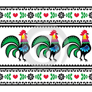 Seamless Polish folk art pattern with roosters - Wzory lowickie, Wycinanka