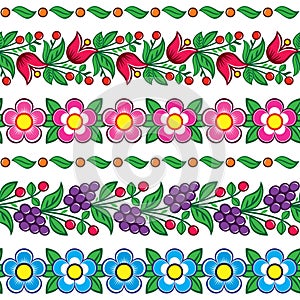Seamless Polish folk art vector pattern - Zalipie traditional design with flowers and leaves