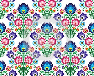 Seamless Polish, Slavic folk art floral pattern - wzory lowickie, wycinanka