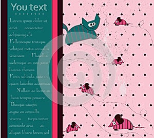 Seamless polka dot background with cat and mouse.