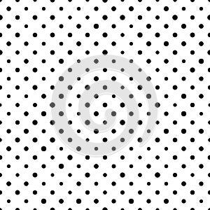 Seamless polka dot pattern. Black dots in random sizes on white background. Vector illustration