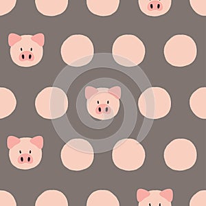 Seamless polka dot pattern with cute pigs.