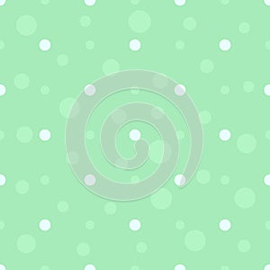 Seamless polka dot pattern in pastel colors. Green bubbles flat background. Children`s bedroom, kids cloth texture. Vector