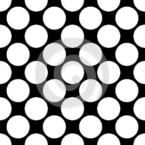 Seamless polka dot pattern. White dots on black background. Vector illustration