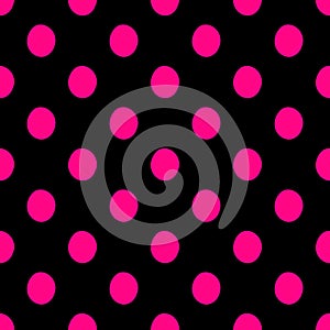 Seamless polka dots pattern vector background vintage retro abstract design colorful art with circle shapes black pink