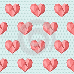 Seamless poly heart blue vintage geometric pattern