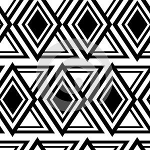 Seamless Polygonal Black White and Diamond Patternn. Geometric Abstract Background.