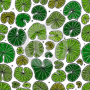 Seamless pond texture with lily pads leaf, top view for your design