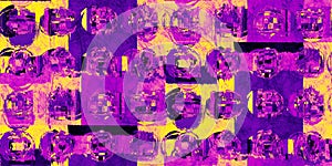 Seamless pop art grunge glitch circles patchwork background pattern