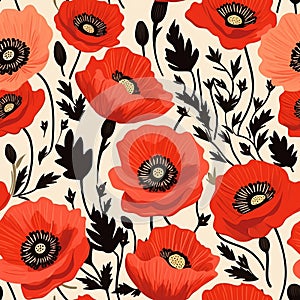 Seamless Poppy Vector Pattern: Bold And Vibrant Floralpunk Illustration