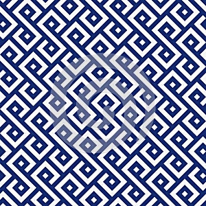 Seamless porcelain indigo blue and white square ethnic pattern vector