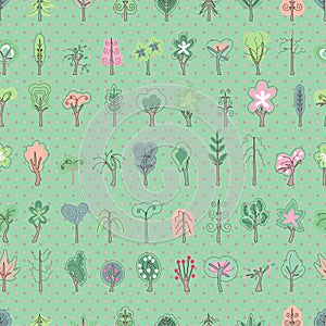 Seamless pretty pattern with stylized cute trees.