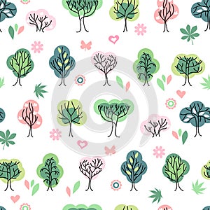 Seamless pretty pattern with stylized cute trees.